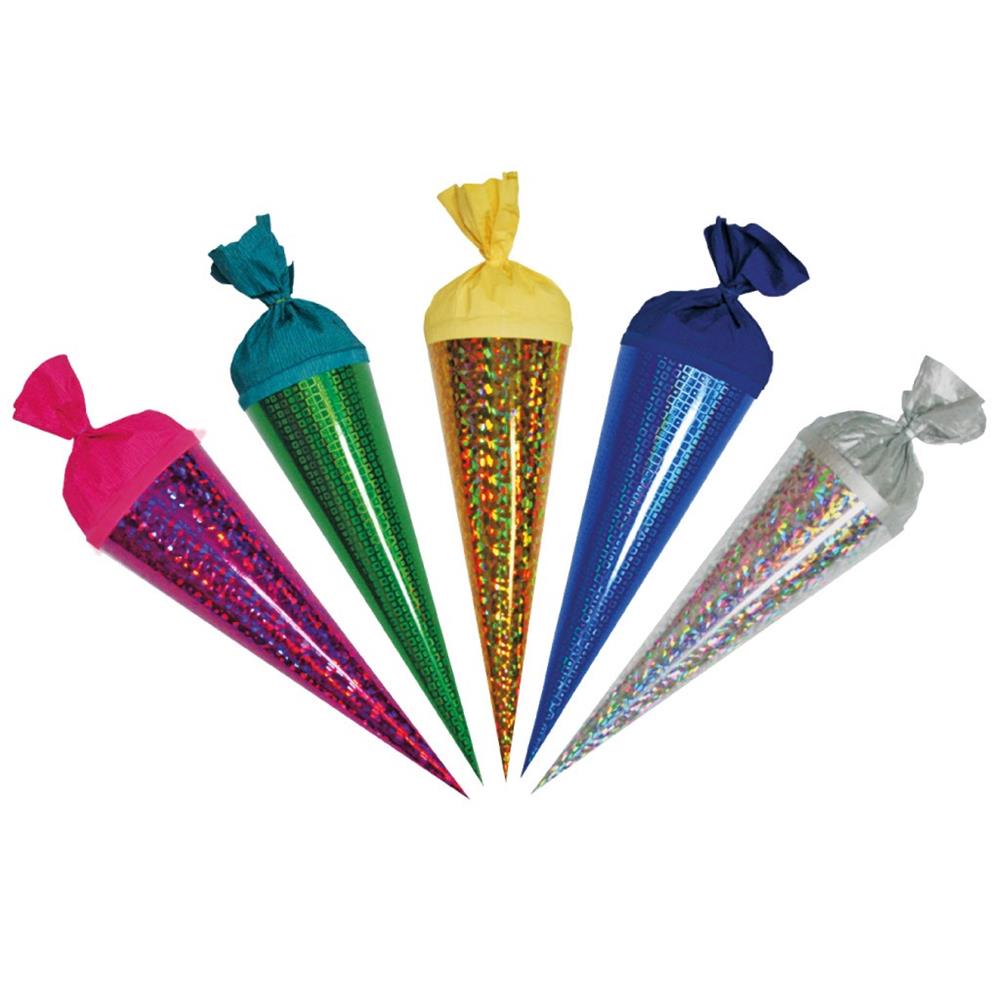 Roth Geschenk-Schultüten 12 cm Hologramm – 5er Set Mini-Schultüten