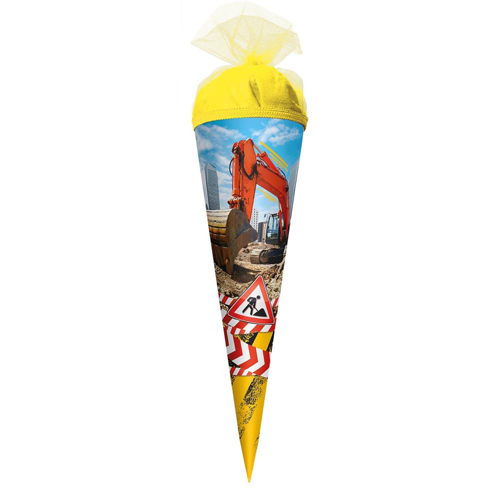 Roth Schultüte Achtung Bagger, 22cm, rund, Tüllverschluss