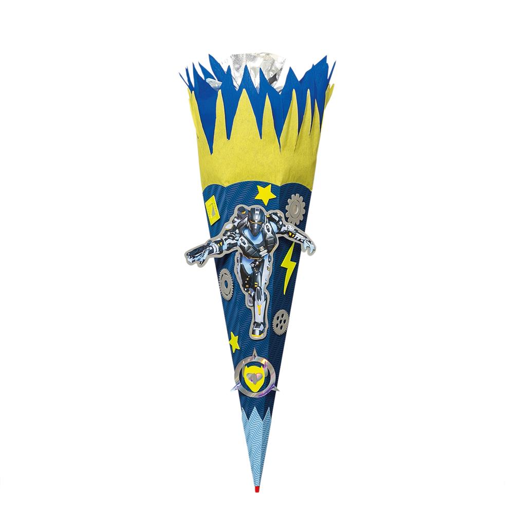 Roth Schultüte-Bastelset, Roboter, 68cm, eckig, Rot(h)-Spitze, Kreppverschluss