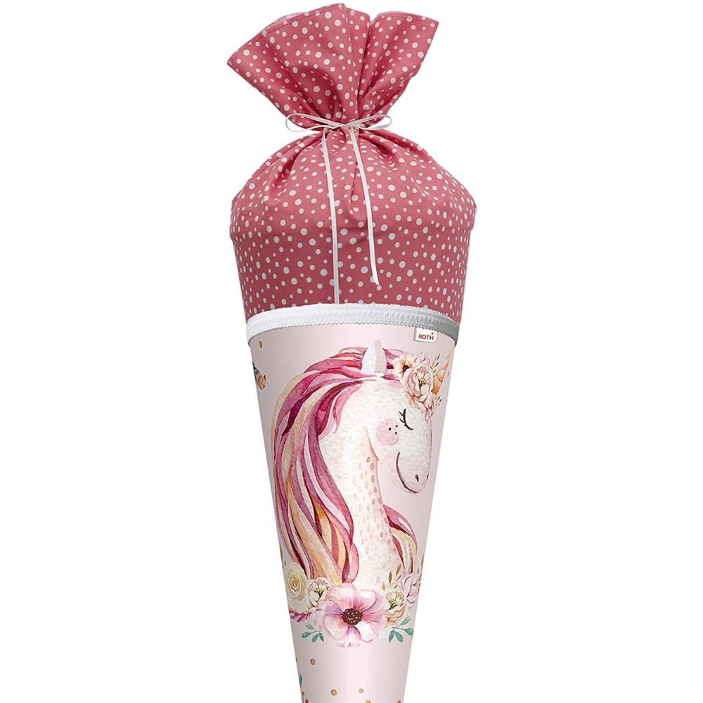 Roth Schultüte Lieblingsstück Einhornträume, 70cm, rund, Rot(h)-Spitze, mit Stoffverschluss
