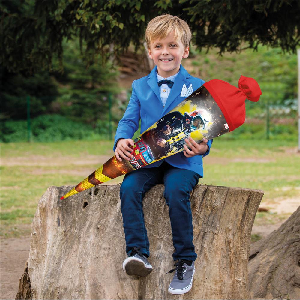 Roth Schultüte Feuerwehrmann, 70cm, rund, Rot(h)-Spitze, Filzverschluss