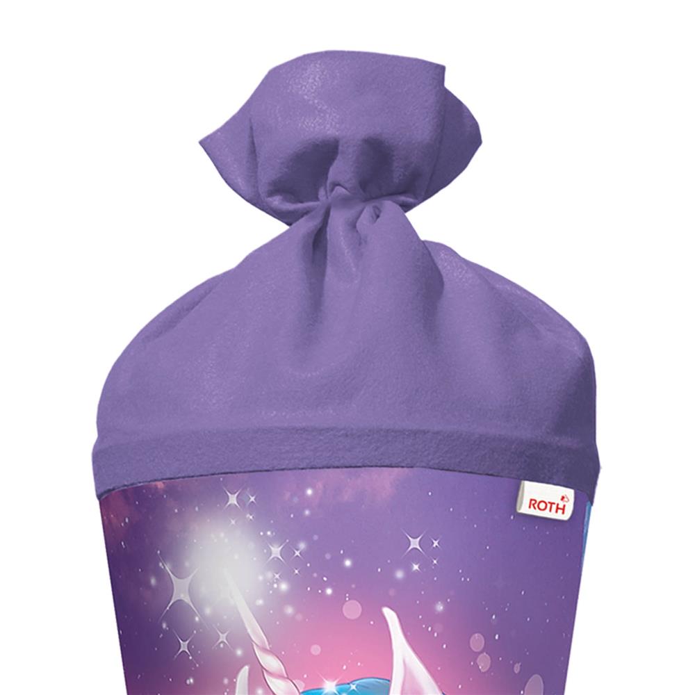 Roth Schultüte Einhornportrait, 70cm, rund, Rot(h)-Spitze, Filzverschluss