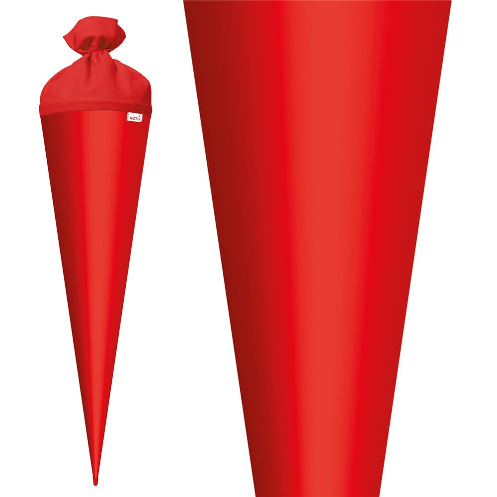 Roth Schultüte-Rohling/Basteltüte, rot, 70cm, rund, Rot(h)-Spitze, mit Filzverschluss