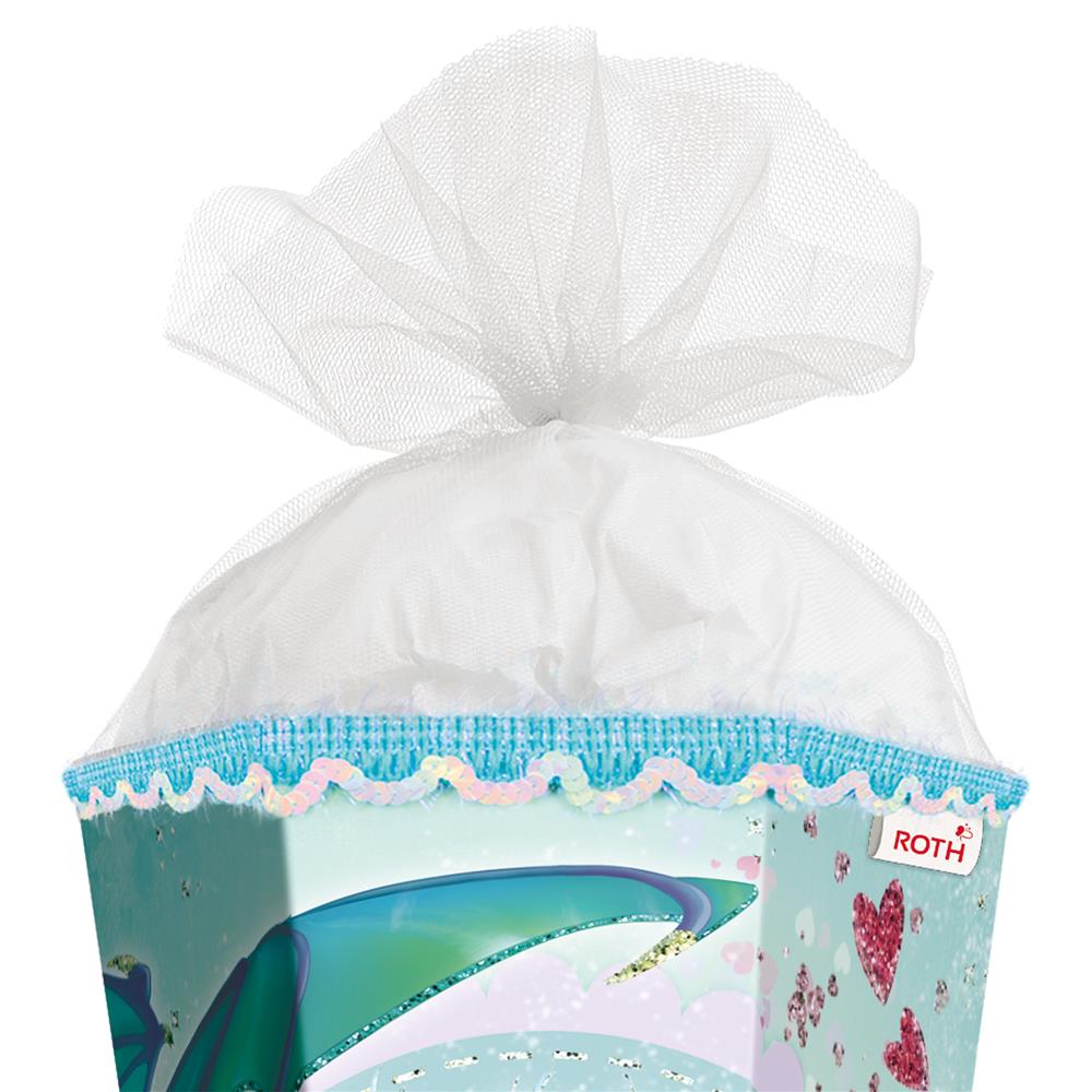 Roth Schultüte Drachenliebe, 85cm, eckig, Rot(h)-Spitze, Tüllverschluss, Glitter, Pailettenborte