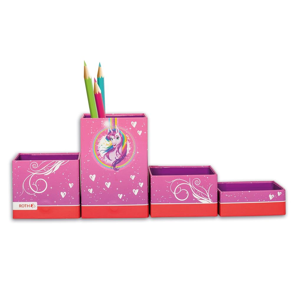 Roth Stifteköcher Set, Einhornportrait, Stiftehalter mit 4 faltbaren Boxen aus Pappe