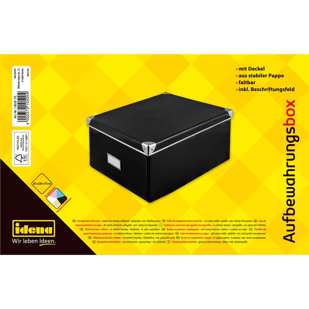 Idena Aufbewahrungsbox mit Deckel und Beschriftungsfeld, schwarz