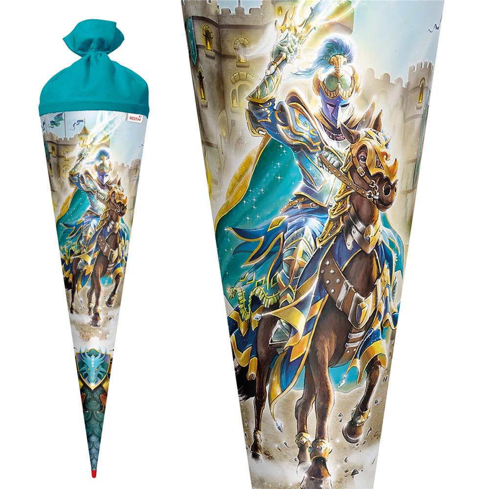 Roth Schultüte Ritter, 70cm, rund, Rot(h)-Spitze, Filzverschluss