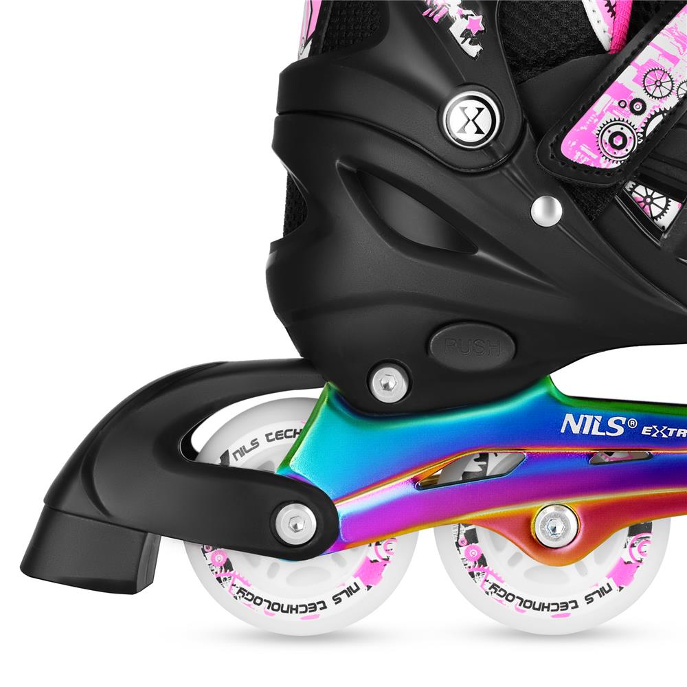 NILS EXTREME NH10905 4in1 LED Inliner Schlittschuhe Rollschuhe Gr. 39-42, Pink-Rainbow, verstellbar