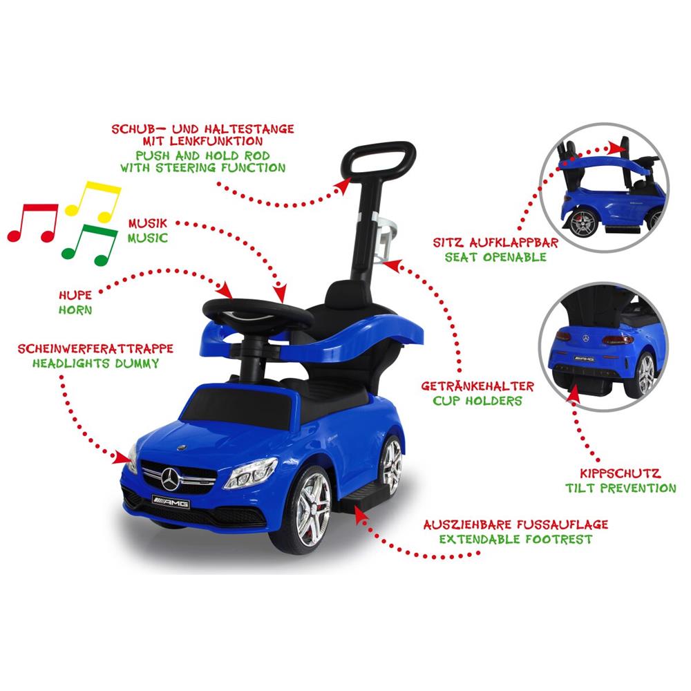 Jamara Rutscher Mercedes-AMG C 63 blau 3in1 - Rutschfahrzeug, mit Schiebestange