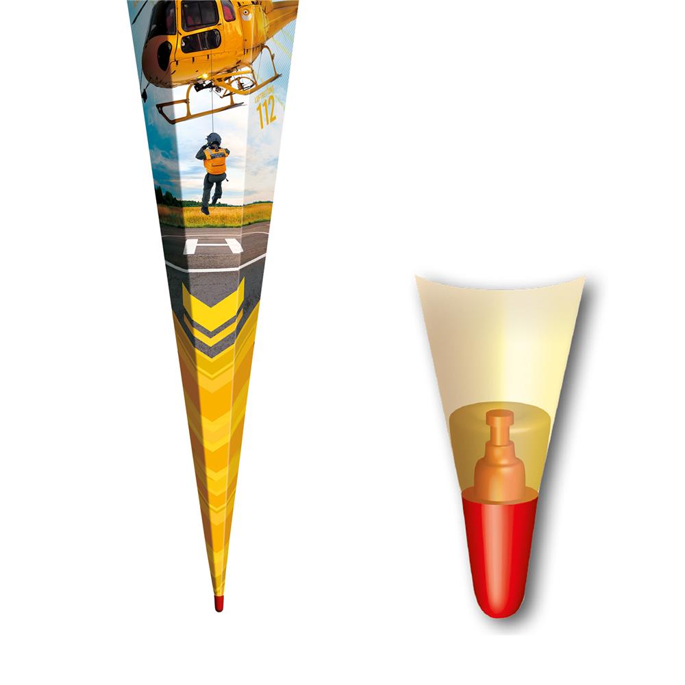 Roth Schultüte Helikopter, 85cm, eckig, Rot(h)-Spitze, Tüllverschluss