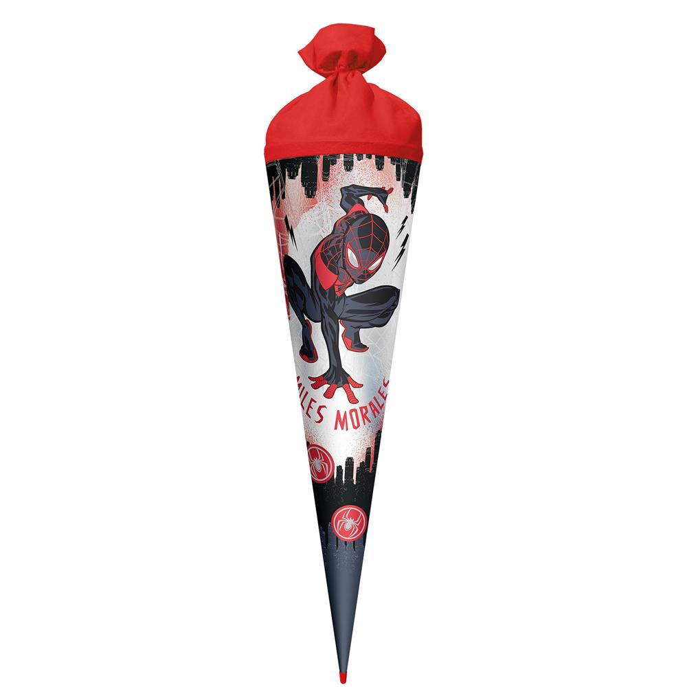 Roth Schultüte Marvel Spiderman (Miles Morales), 70cm, rund, Rot(h)-Spitze, Filzverschluss, Folieneffekt