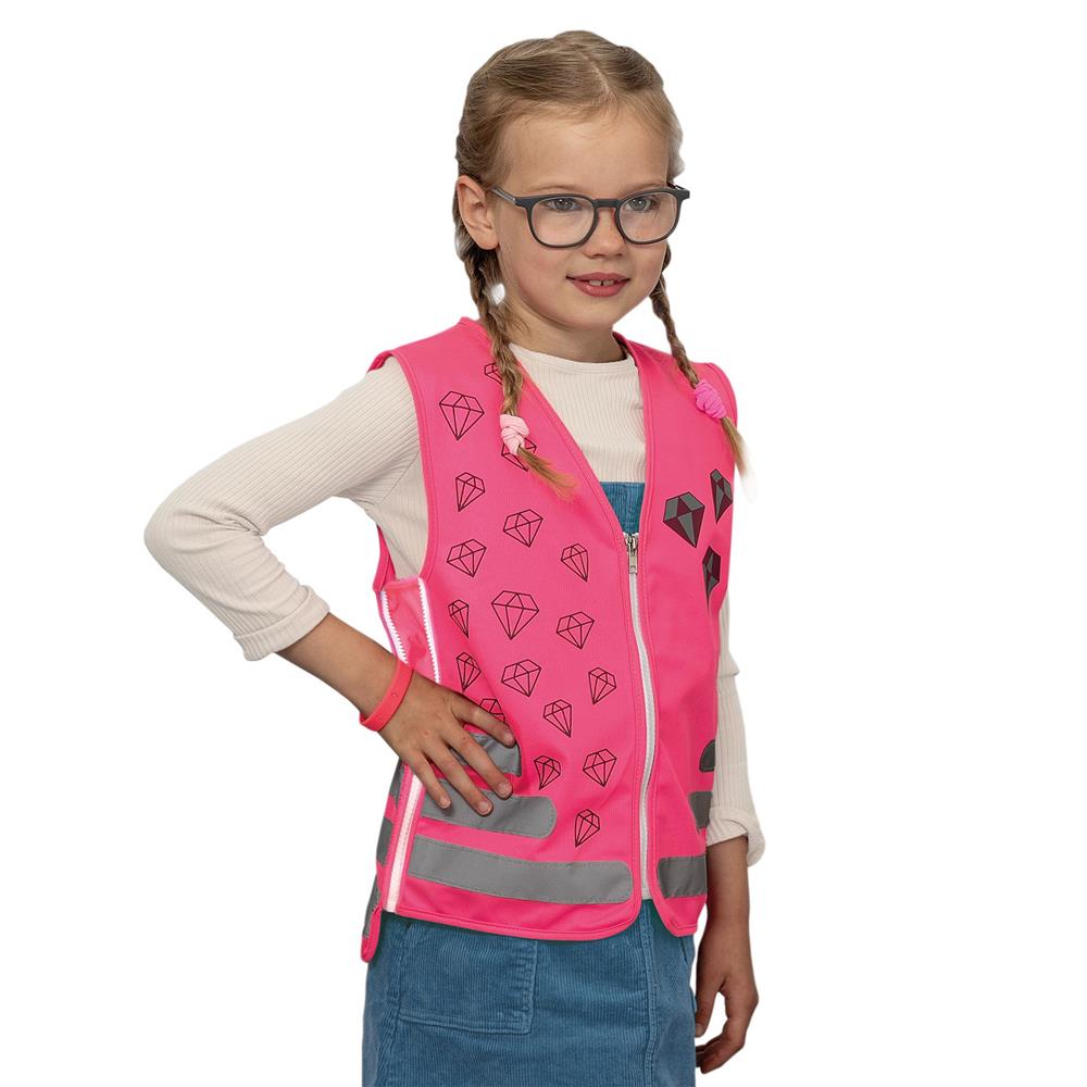 Roth ReflActions Warnweste für Kinder Diamant, Pink, mit reflektierenden Elementen, erweiterbar