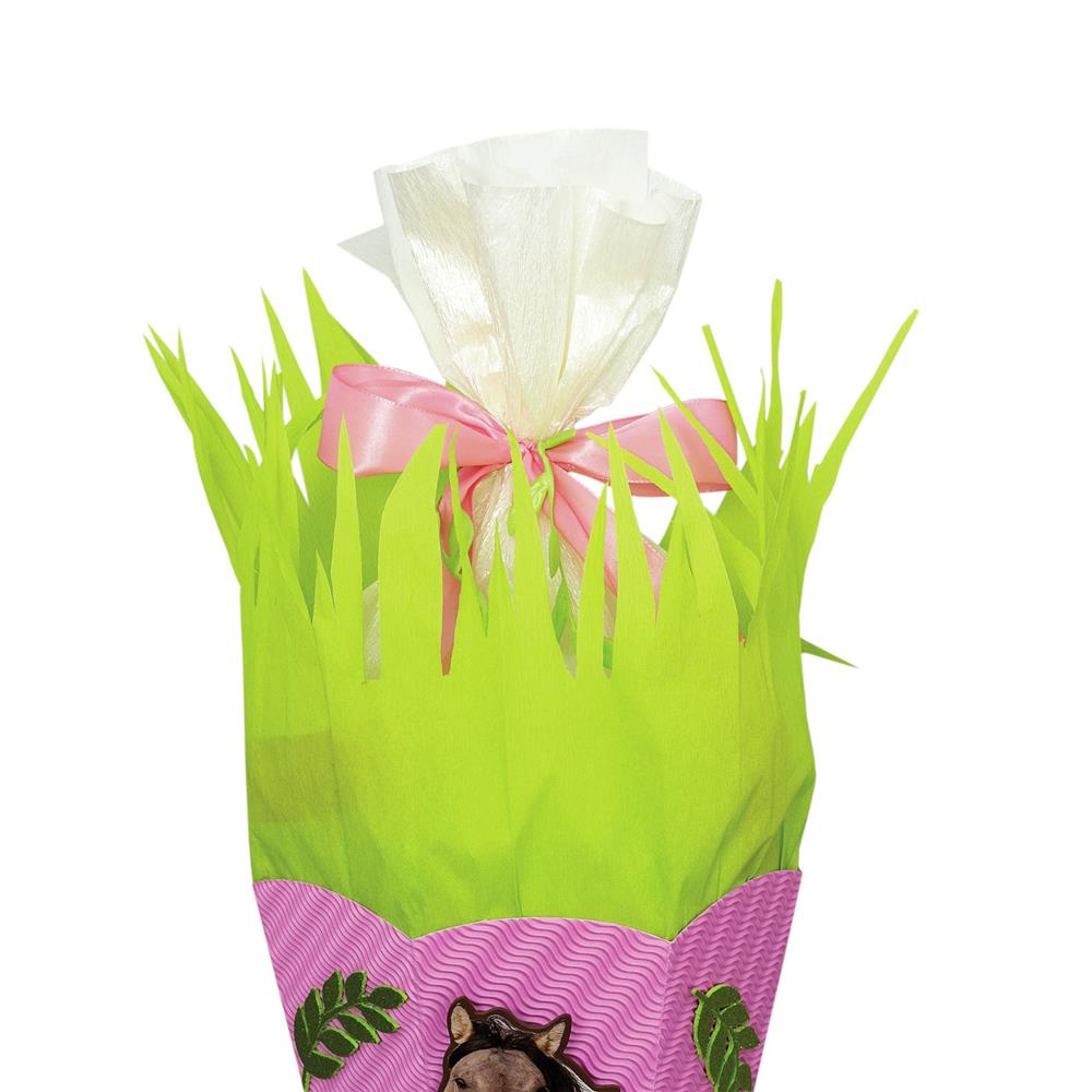 Roth Schultüte-Bastelset, Pferdeträume, 68cm, eckig, Rot(h)-Spitze, Kreppverschluss