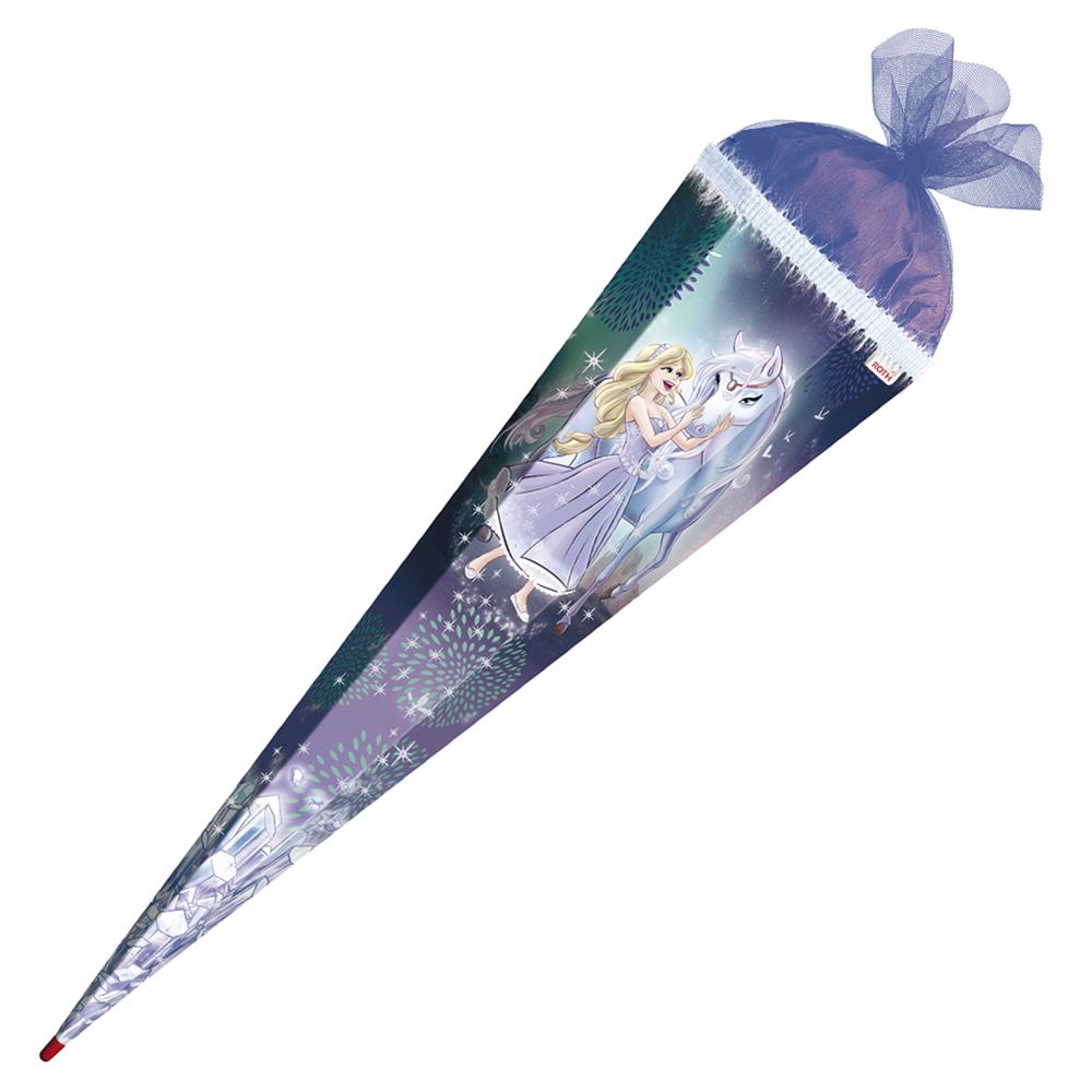 Roth Schultüte Königin im Eis, 85cm, eckig, Rot(h)-Spitze, Tüllverschluss, Glitter, Glitzerborte