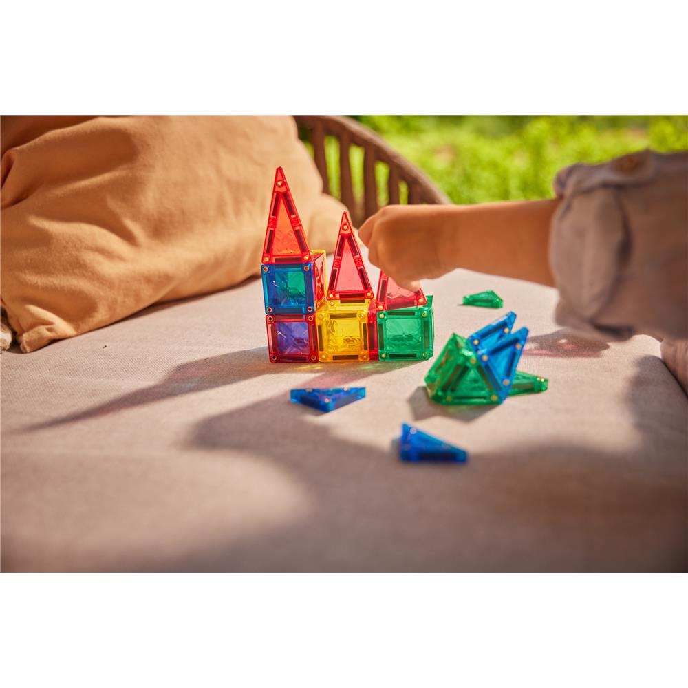 Cleverclixx Mini Tiles Pack Knallfarben 28 Teile, kompaktes Design für unterwegs ToGo, inklusive Aufbewahrungsbox, Magnetspielzeug