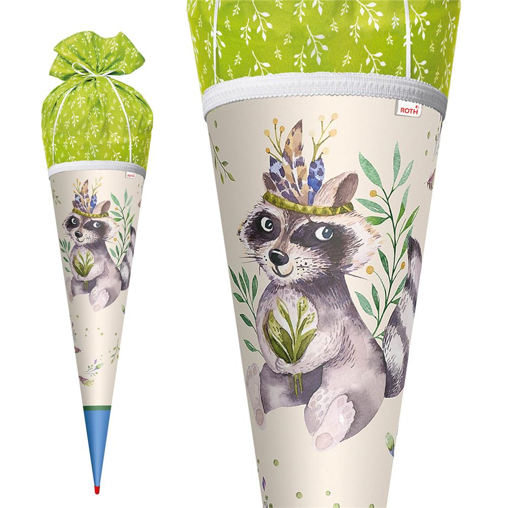 Roth Schultüte Lieblingsstück Willi Waschbär, 70cm, rund, Rot(h)-Spitze, mit Stoffverschluss