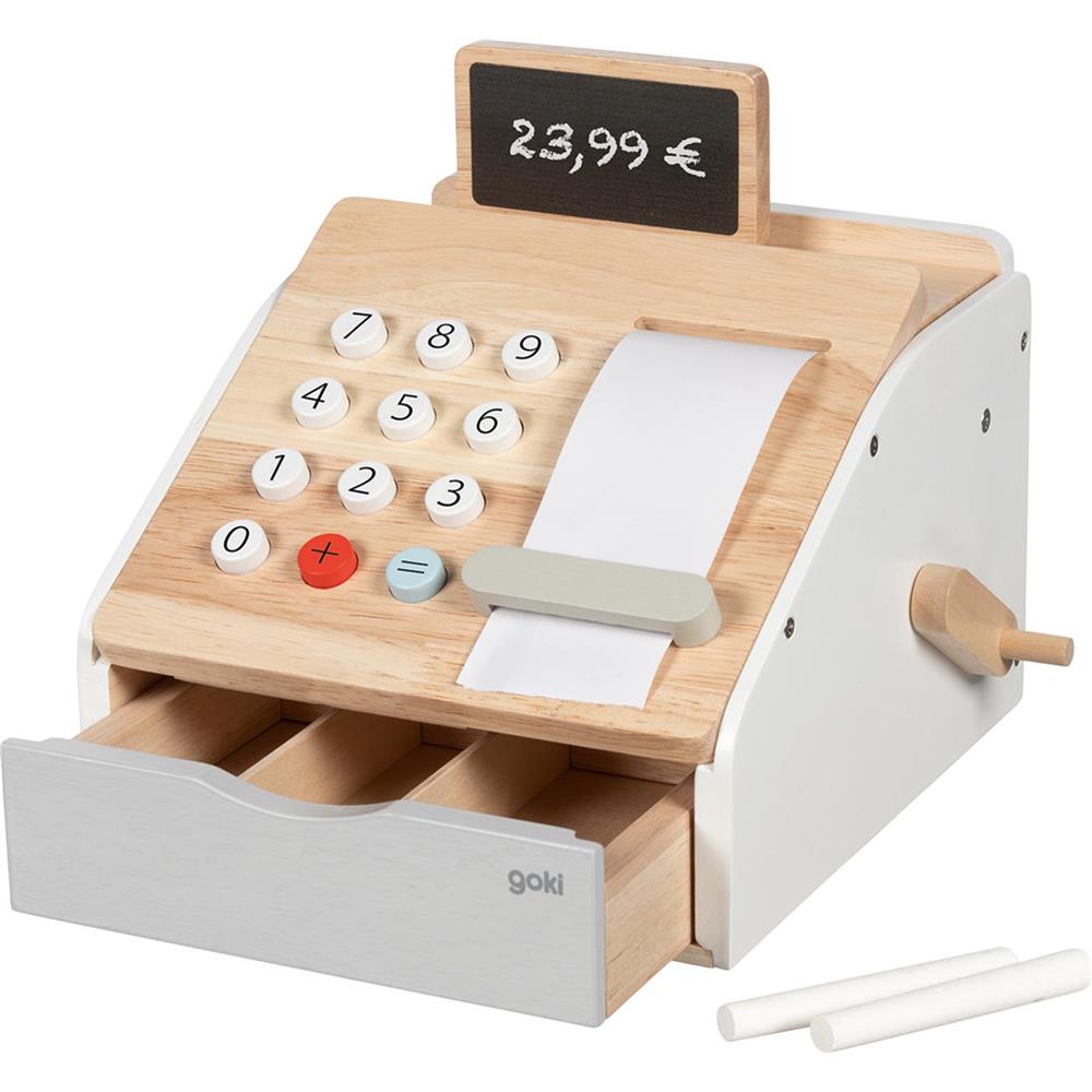 Goki Kasse mit Öffnungsgeräusch, aus Holz - Zubehör für Kaufladen
