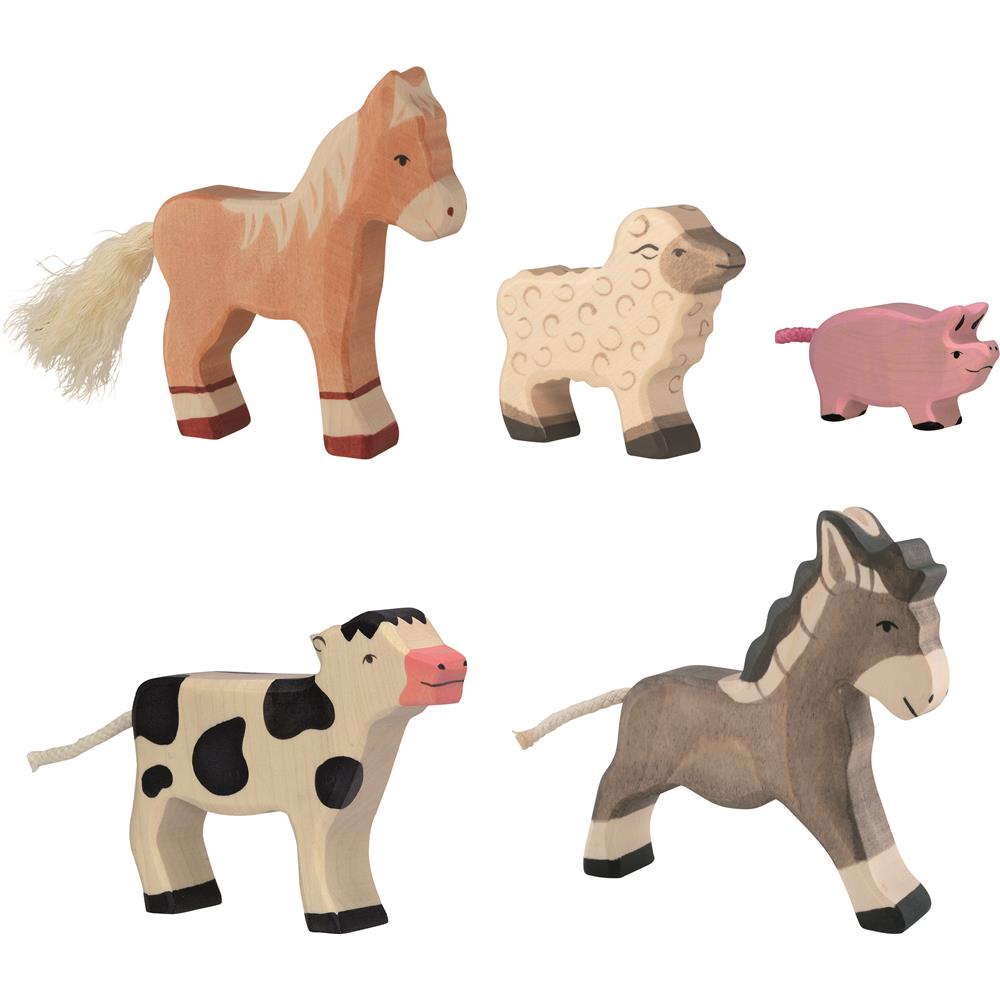 Holztiger Bauernhoftiere Holzfiguren 5er Set aus Holz