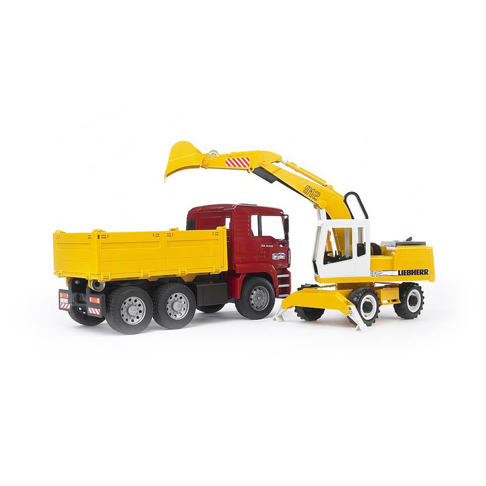 Bruder 02751 - MAN TGA Kipp-LKW mit Liebherr Schaufelbagger, 1:16