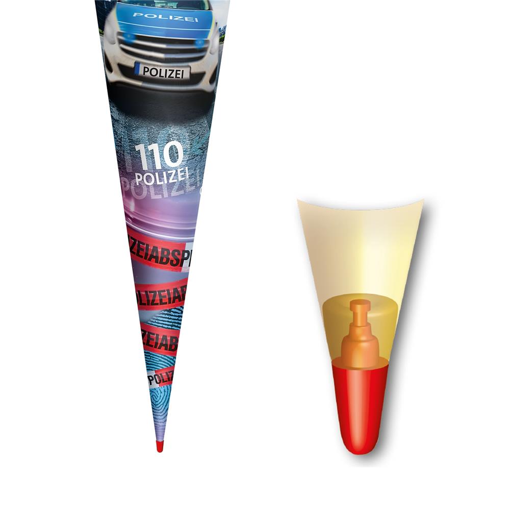 Roth Schultüte Polizei 110, 70cm, rund, Rot(h)-Spitze, Filzverschluss, mit Licht & Sound