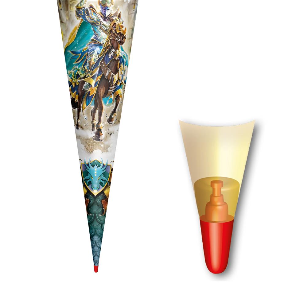 Roth Schultüte Ritter, 70cm, rund, Rot(h)-Spitze, Filzverschluss