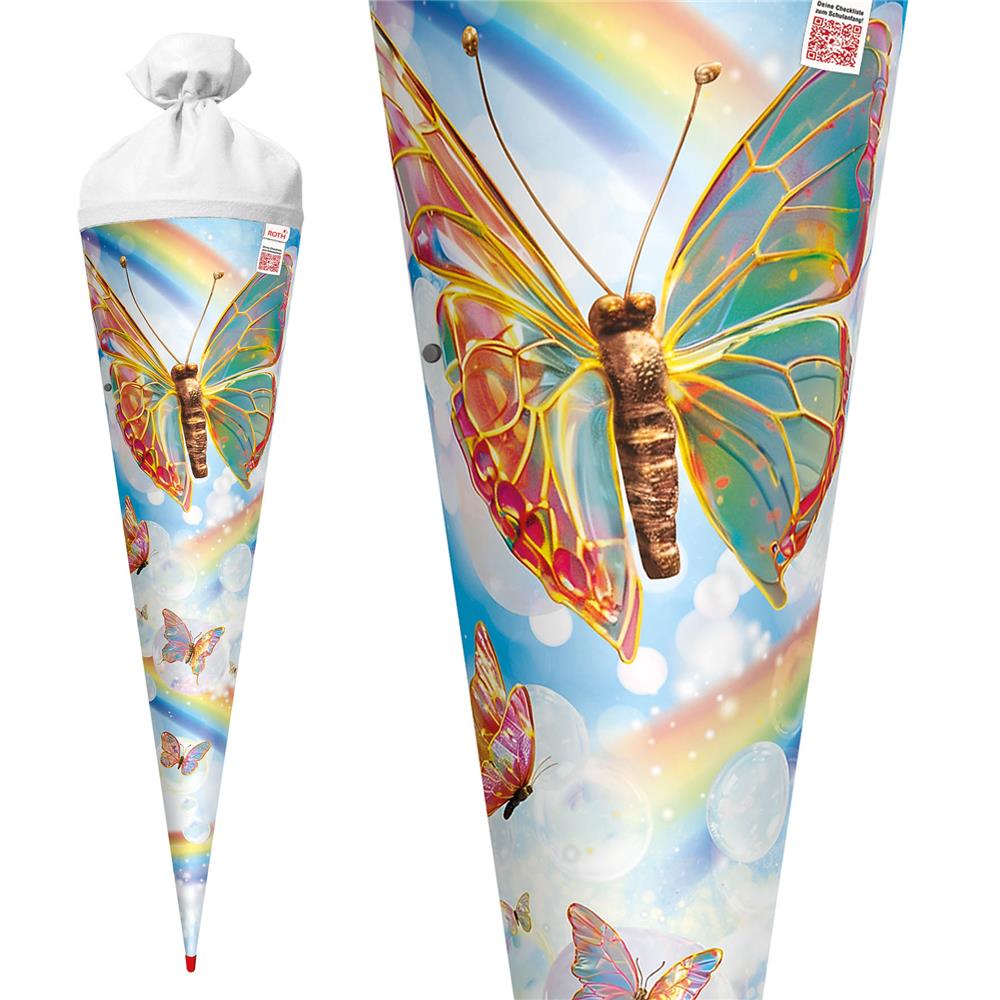 Roth Schultüte Rainbow Butterfly, 70cm, rund, Rot(h)-Spitze, Filzverschluss