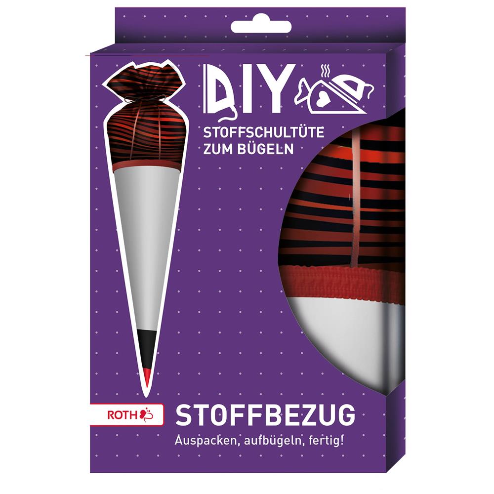 Roth Schultüte Stoffbezug mit Satinschleife, schwarz/rot, 70cm, rund - ohne Rohling