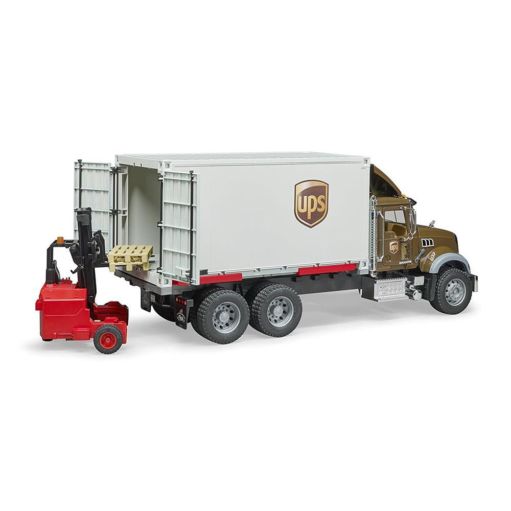 Bruder 02828 - MACK Granite UPS Logistik-LKW mit Mitnahmestapler