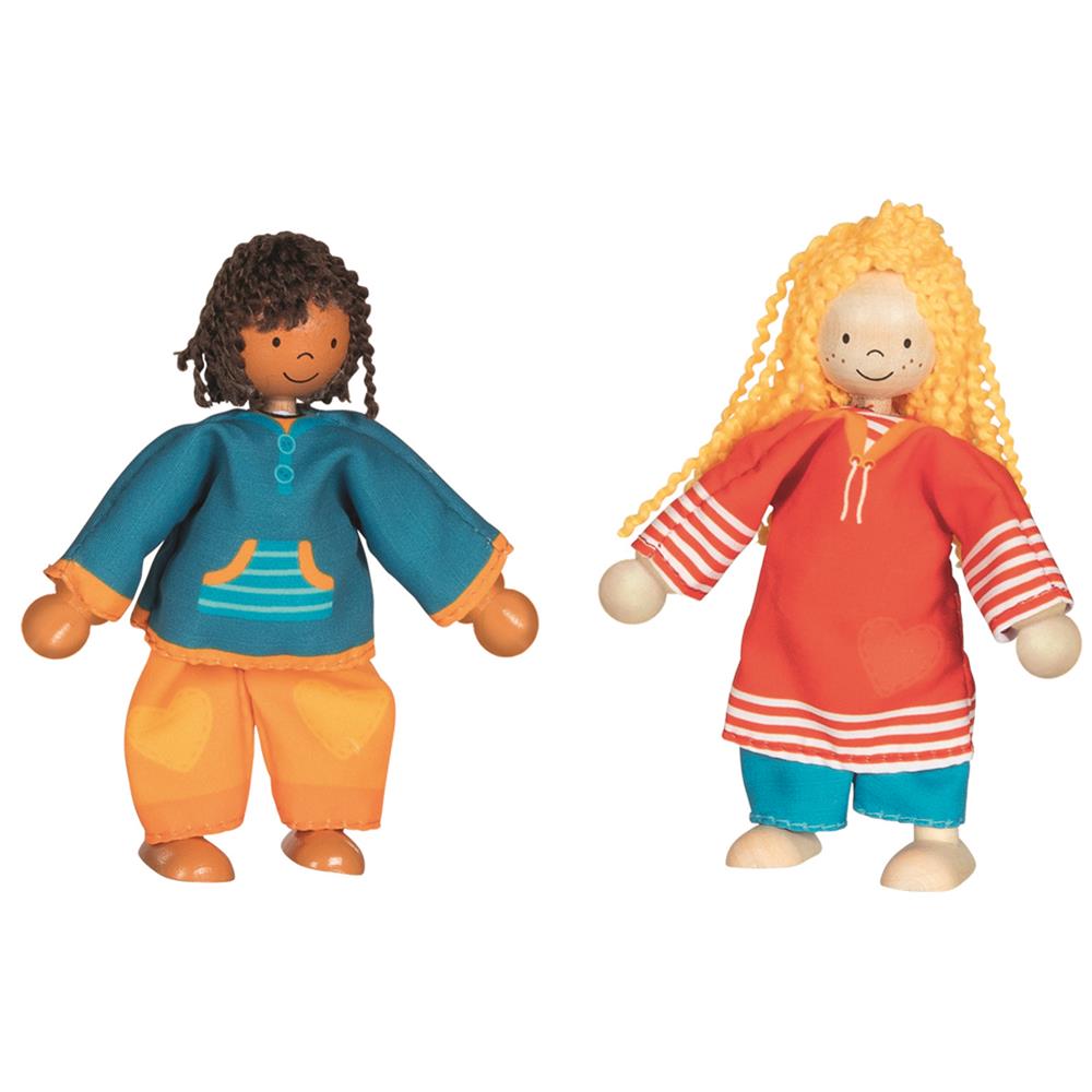 goki Biegepuppen Fynja & Fabio – Holz- und Textilspielzeug mit 6 Outfits, für Kinder ab 3 Jahren