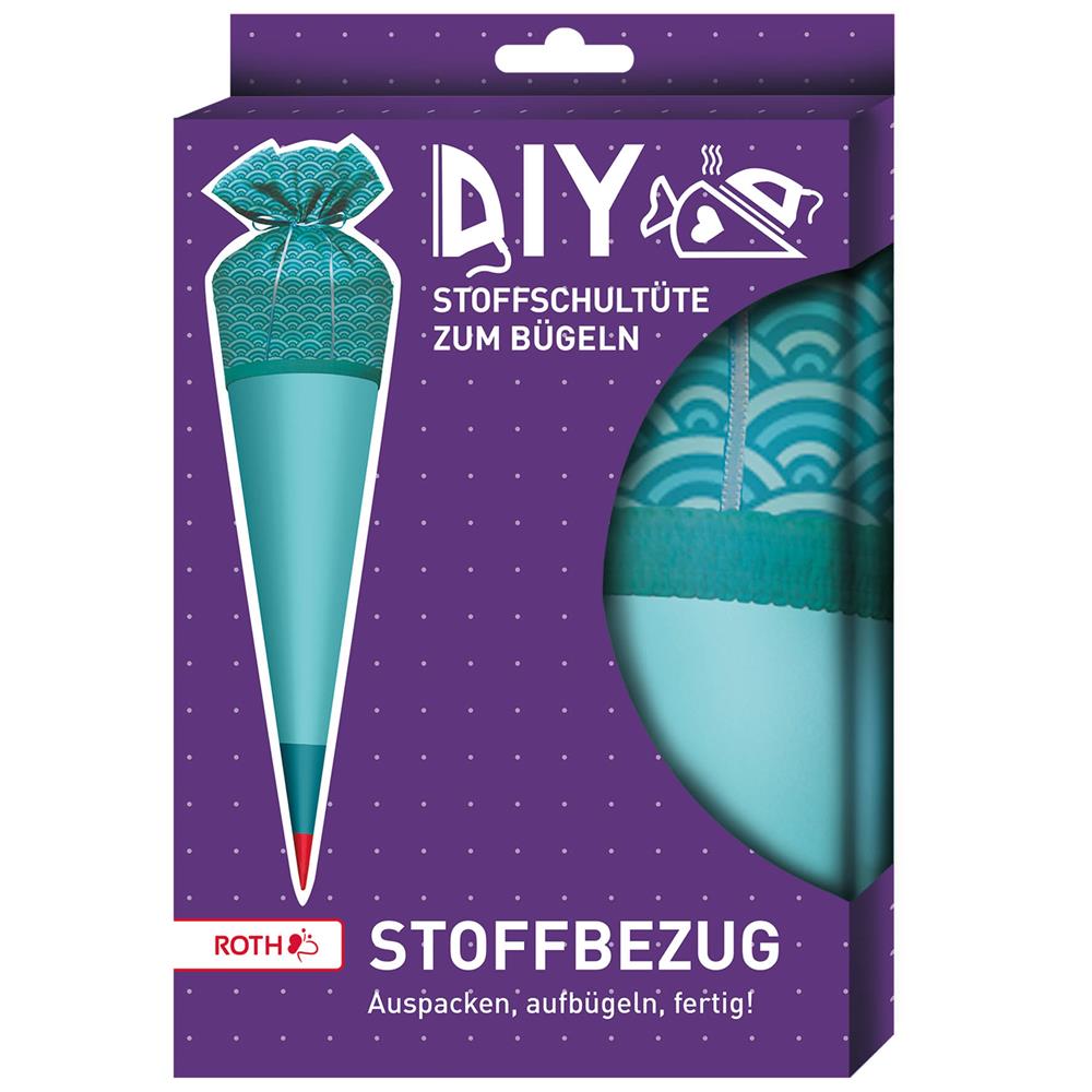 Roth Schultüte Stoffbezug mit Satinschleife, türkis, 70cm, rund - ohne Rohling