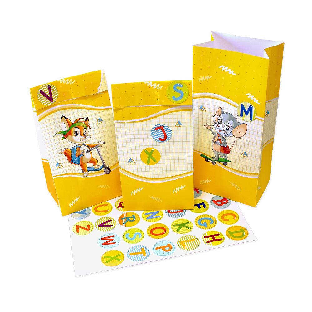 Roth ABC Einschulungskalender, 26 Papiertüten mit Buchstabenetiketten