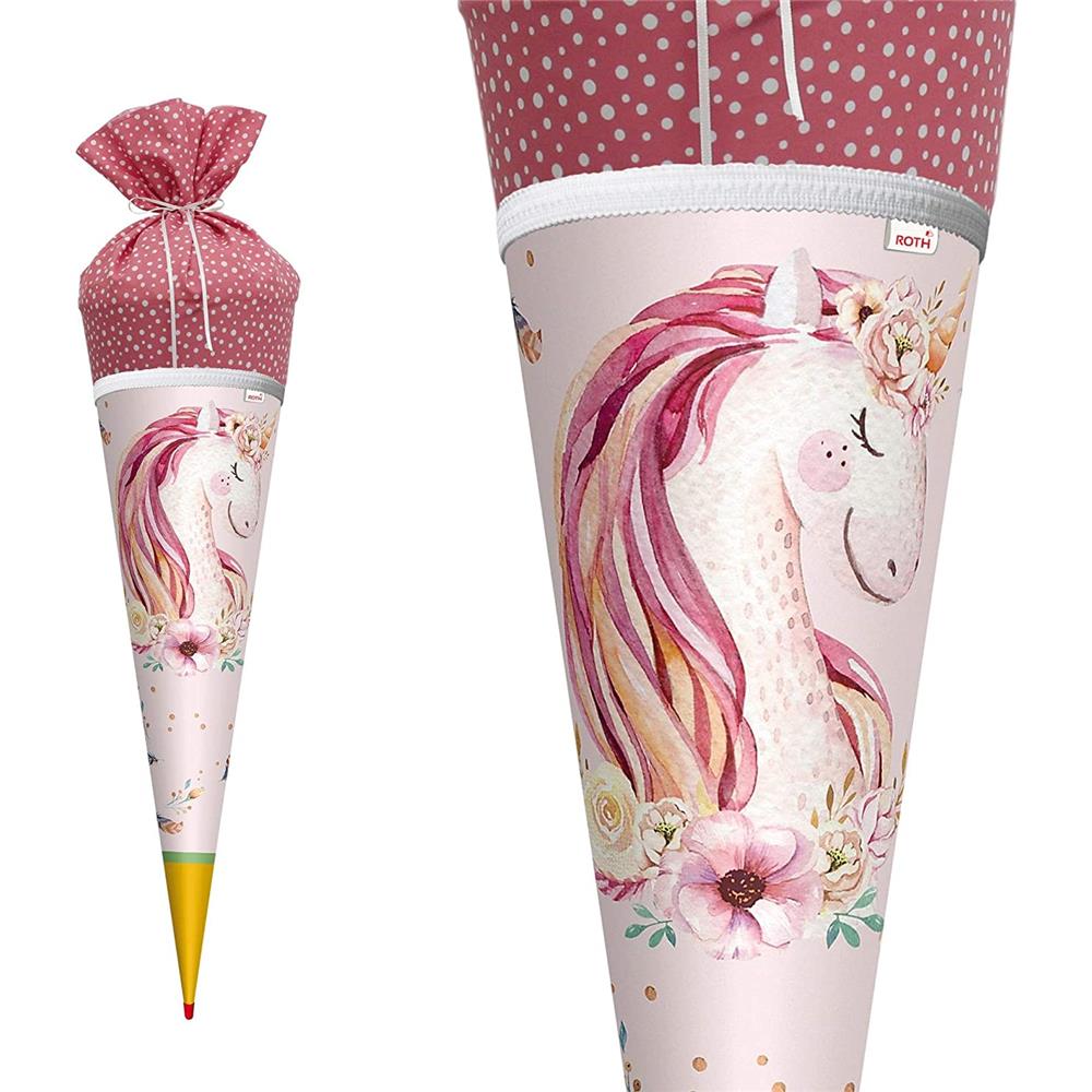 Roth Schultüte Lieblingsstück Einhornträume, 70cm, rund, Rot(h)-Spitze, mit Stoffverschluss