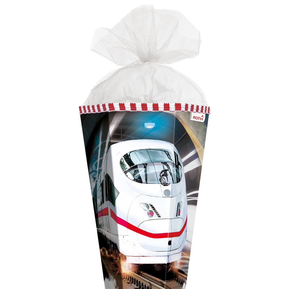 Roth Schultüte Schnellzug, 85cm, eckig, Rot(h)-Spitze, Tüllverschluss