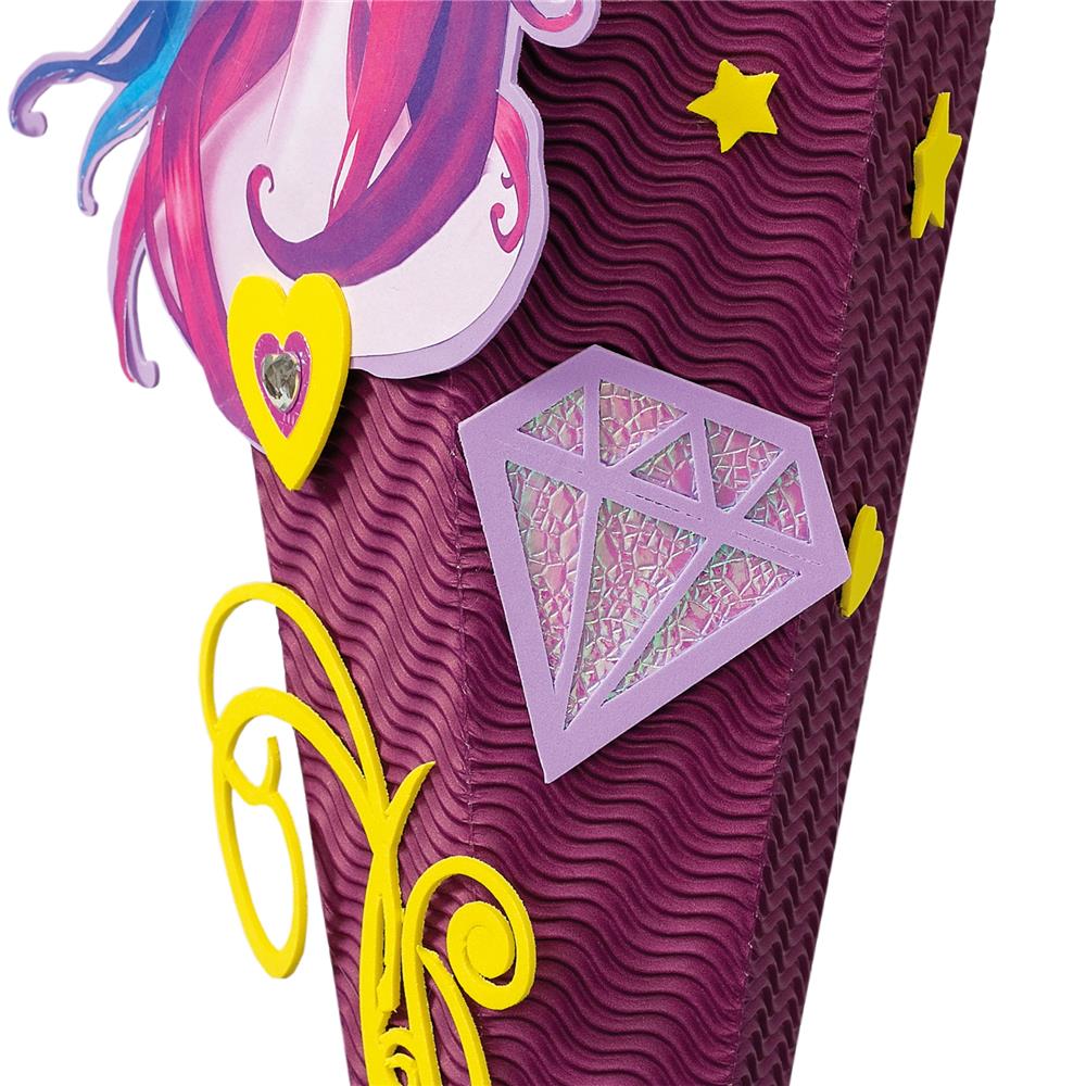 Roth Schultüte-Bastelset, Einhornportrait, 68cm, eckig, Rot(h)-Spitze, Kreppverschluss