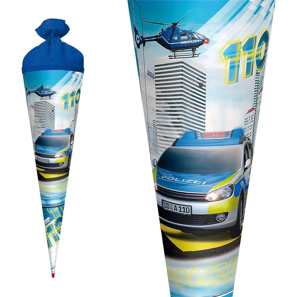 Roth Schultüte Polizei, 70cm, rund, Rot(h)-Spitze, Filzverschluss, mit Licht & Sound