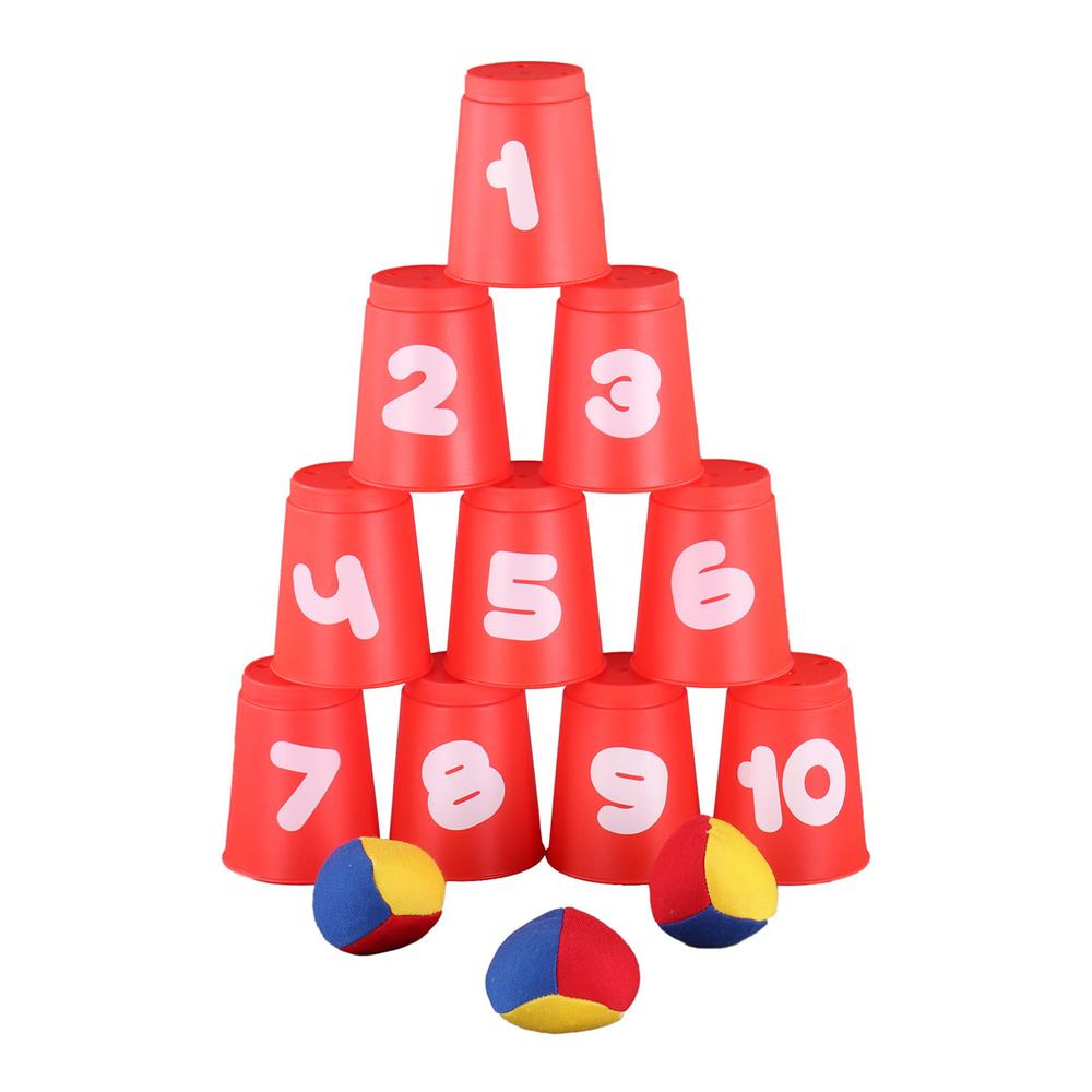 Idena Ballwurfspiel für Kinder mit 10 Bechern und 3 Bällen rot Kindergeburtstag Gartenspielzeug