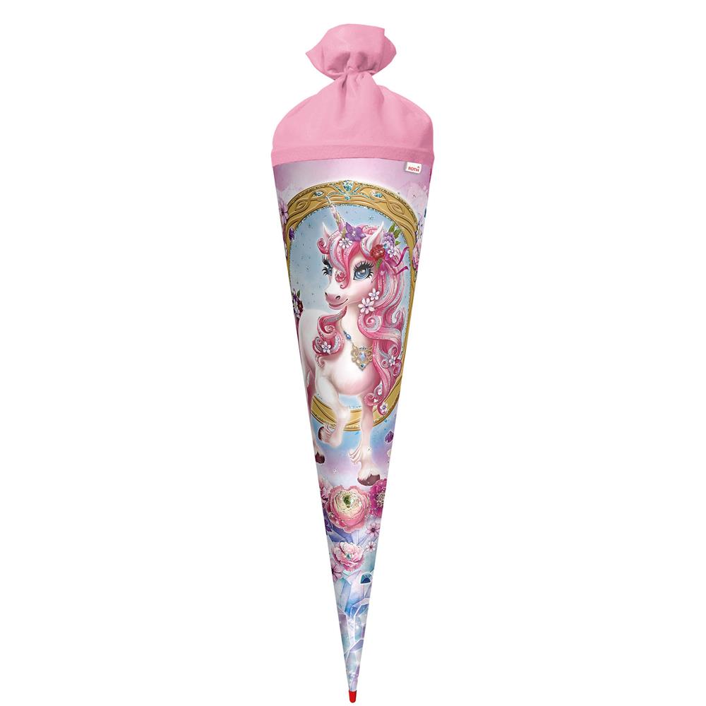 Roth Schultüte Einhorn Beauty, 70cm, rund, Rot(h)-Spitze, Filzverschluss, Glitter