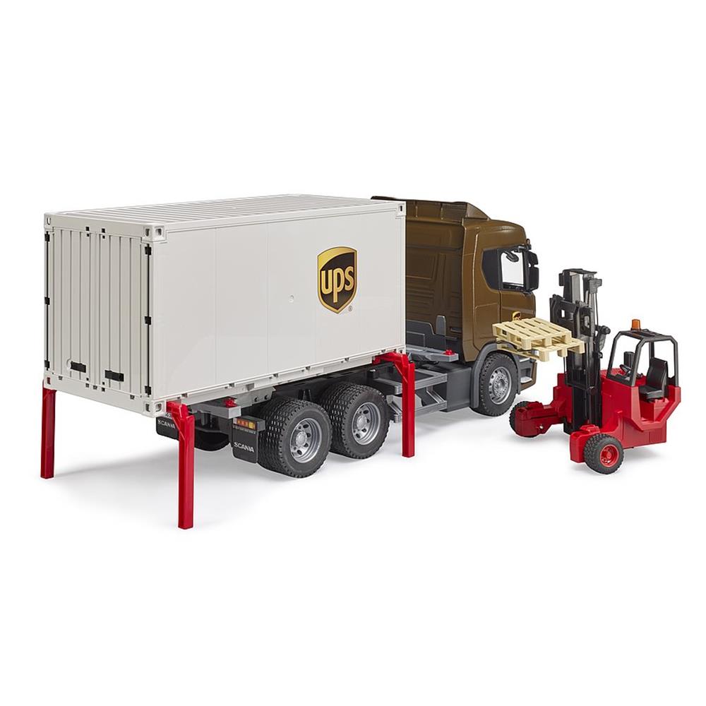 Bruder 03582 - Scania Super 560R UPS Logistik-LKW mit Mitnahmestapler
