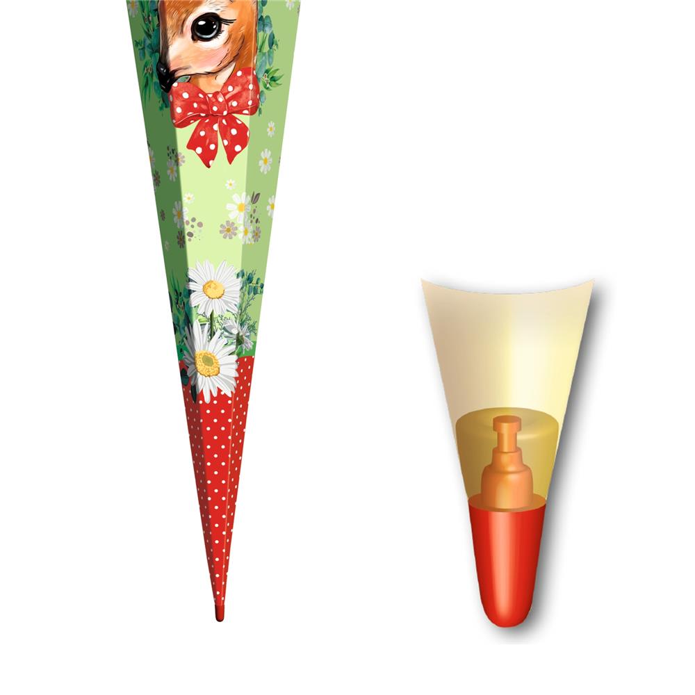 Roth Schultüte Reh, 85cm, eckig, Rot(h)-Spitze, Tüllverschluss