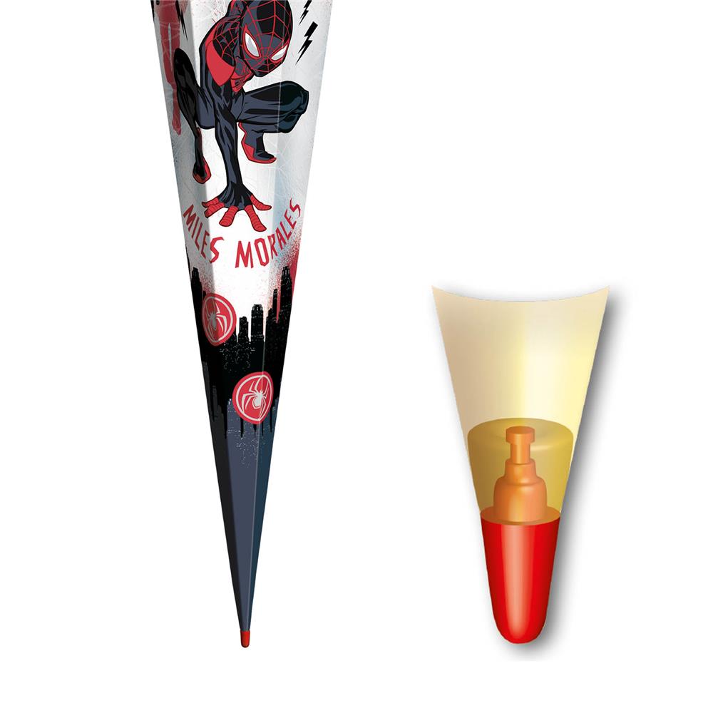 Roth Schultüte Marvel Spiderman (Miles Morales), 85cm, eckig, Rot(h)-Spitze, Tüllverschluss, Folieneffekt