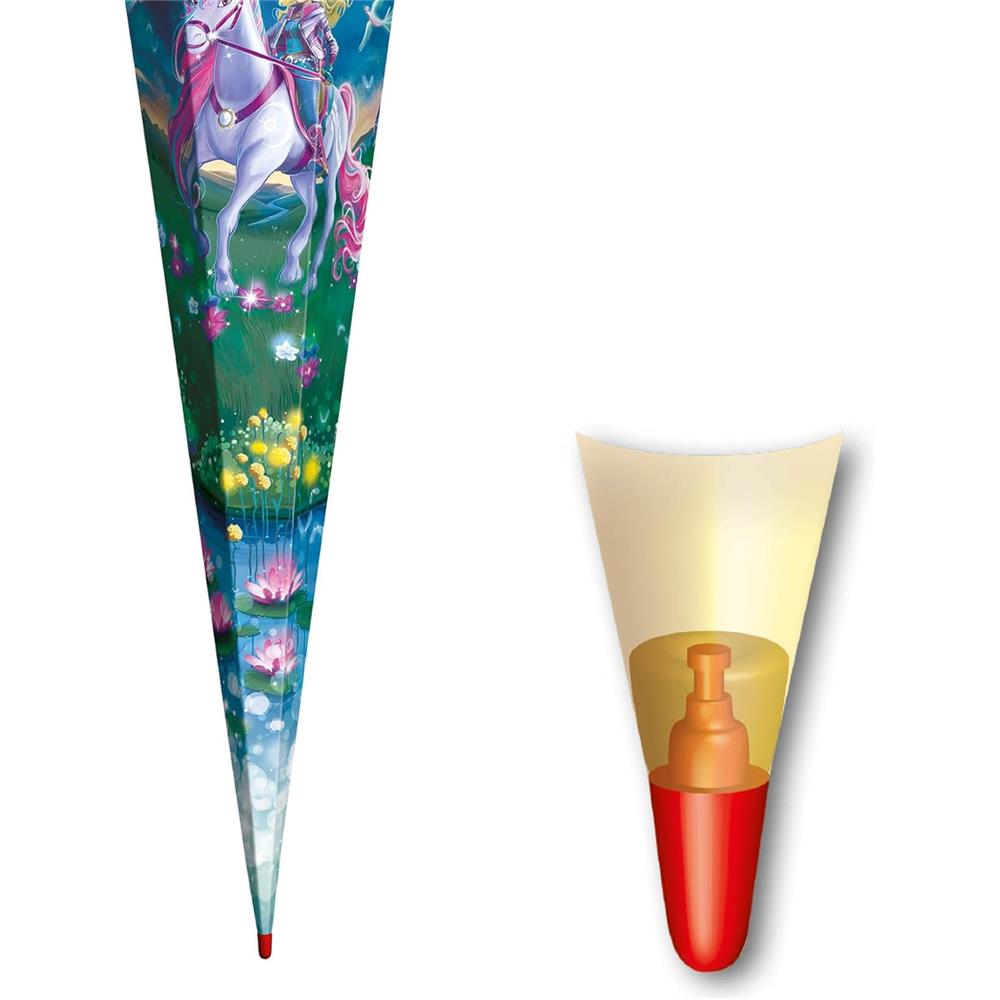 Roth Schultüte Magische Einhornreiterin, 85cm, eckig, Rot(h)-Spitze, Tüllverschluss