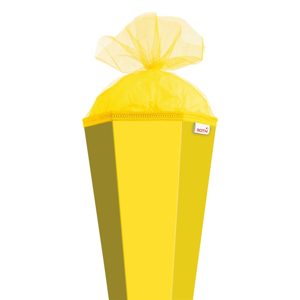 Roth Schultüte-Rohling/Basteltüte, gelb, 85cm, eckig, Rot(h)-Spitze, mit Tüllverschluss