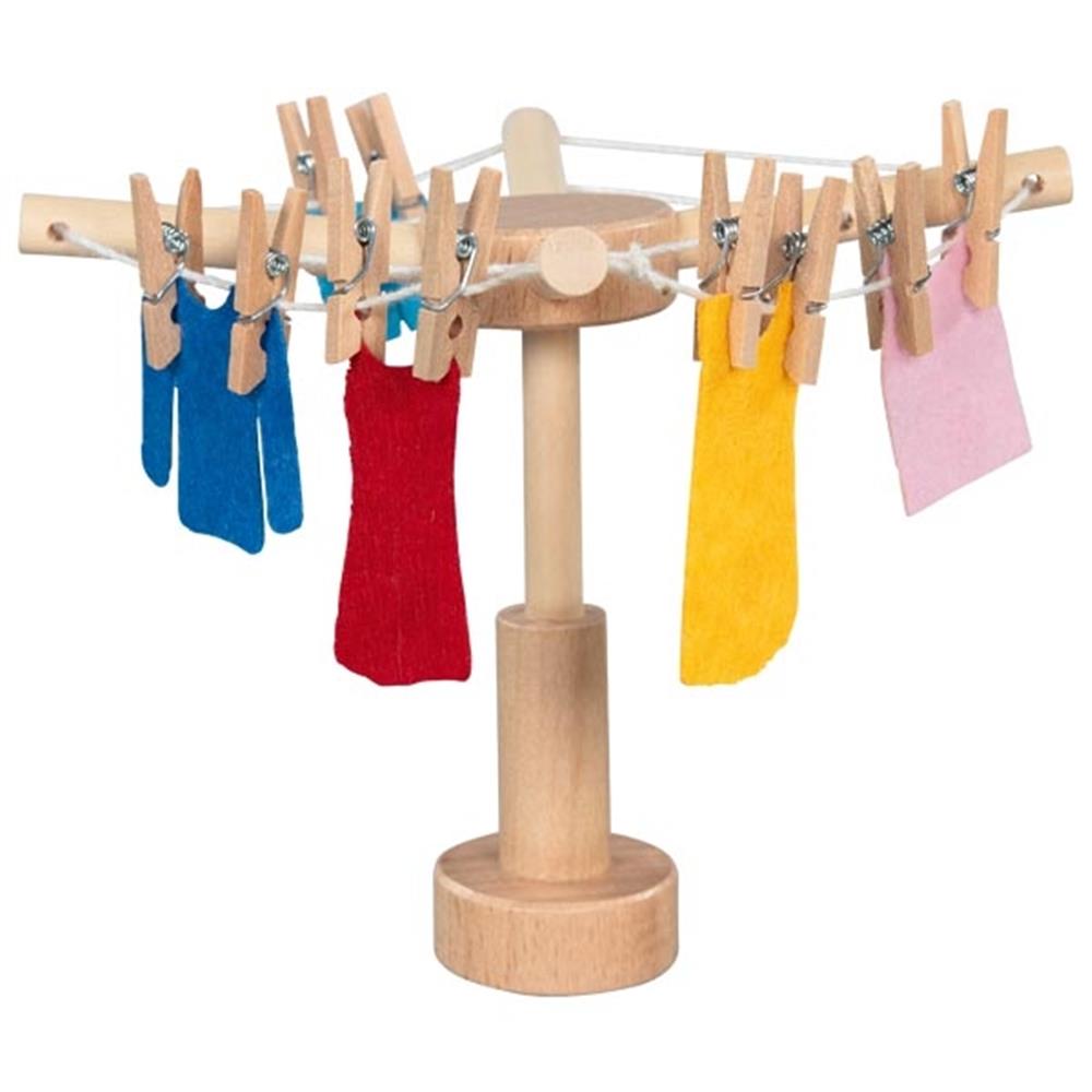 Goki Accessoires Waschküche, 29-teiliges Puppenhauszubehör aus Holz