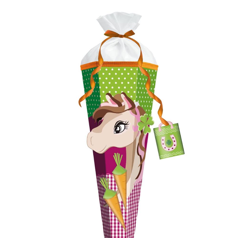 Roth Schultüte-Bastelset, Pferd Huppi, 80cm, eckig, Rot(h)-Spitze, Filzverschluss