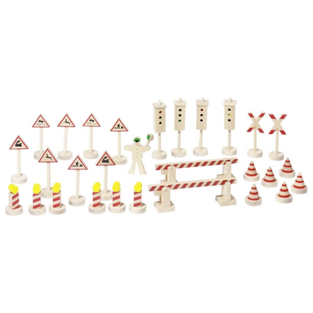 Goki Verkehrszeichen II 29-teilig, Straßenschilder aus Holz