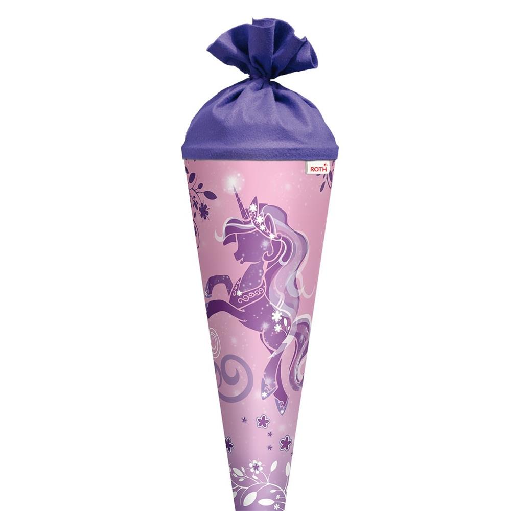 Roth Schultüte Einhorn Purple Unicorn, 70cm, rund, Rot(h)-Spitze, Filzverschluss, Glitter