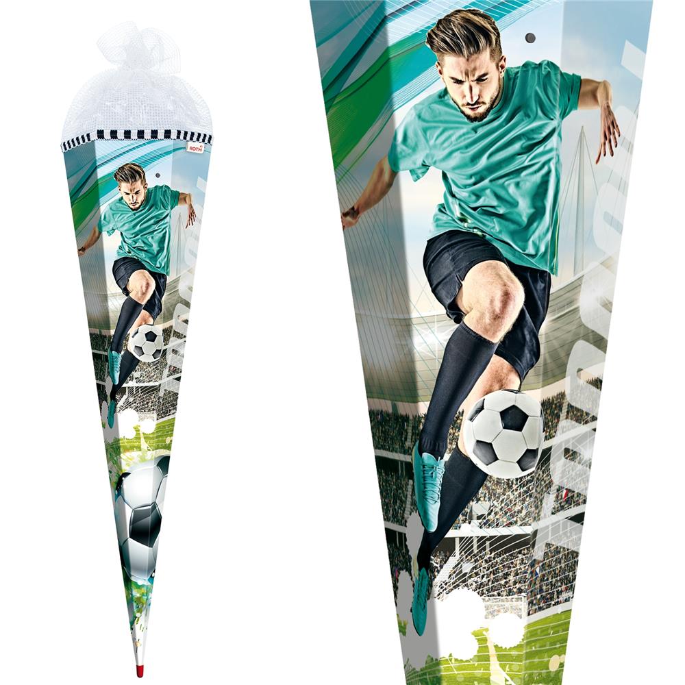 Roth Schultüte Fußballstar, 85cm, eckig, Rot(h)-Spitze, Netzverschluss, mit Sound