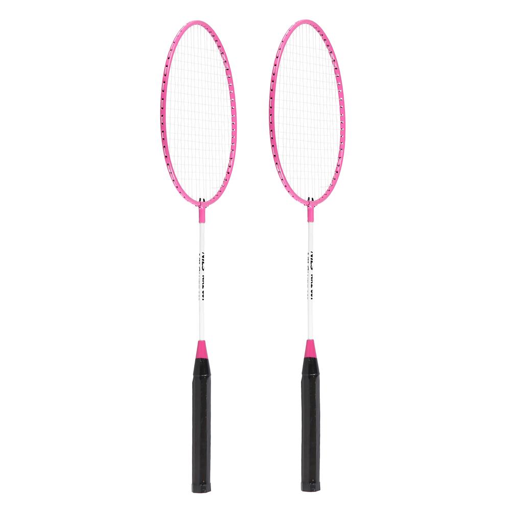 NILS Badminton Set 2 Schläger + Federball Stahl Racket Set Anfänger Farbe zufällig