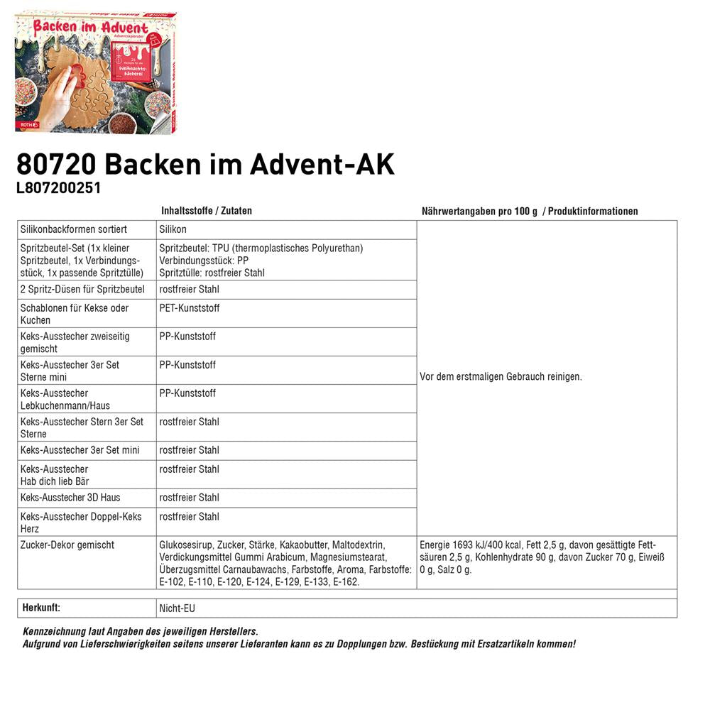 Roth Backen im Advent Adventskalender – 24 Backutensilien & Rezeptbuch für Plätzchenduft im Advent