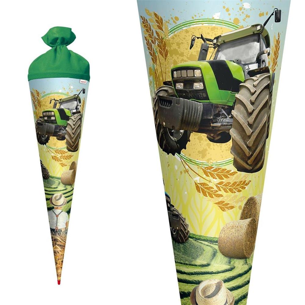 Roth Schultüte Traktor, 70cm, rund, Rot(h)-Spitze, Filzverschluss